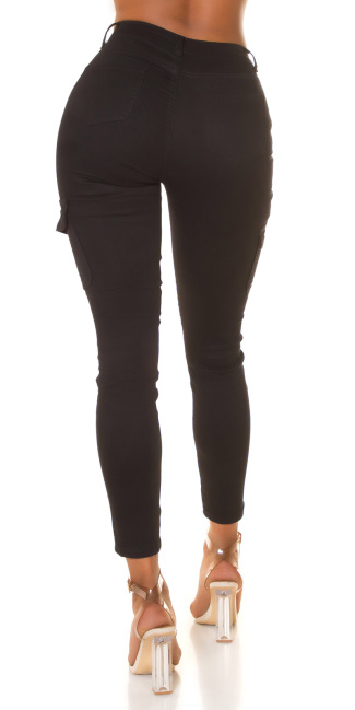hoge taille jeans cargo style met zakken zwart